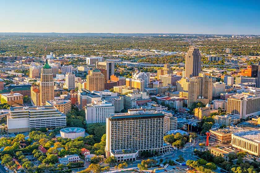 Top view of downtown San Antonio in Texas USA